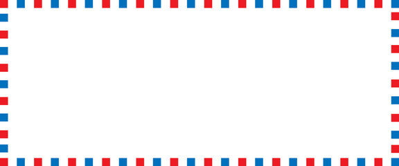 Airmail Envelope frame images with strips. International vintage letter border. Retro air mail postcard with blue and red stripes.  Empty classic postal frame. Vector illustration