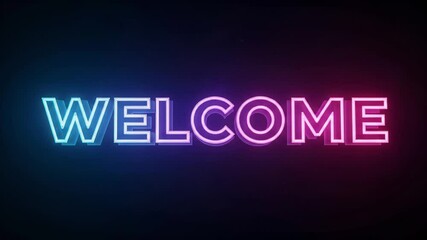 Electric Welcome: A neon video animation displays a radiant greeting in vibrant pink and blue on a