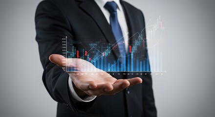 Businessman Presenting Financial Growth Chart with Digital Interface