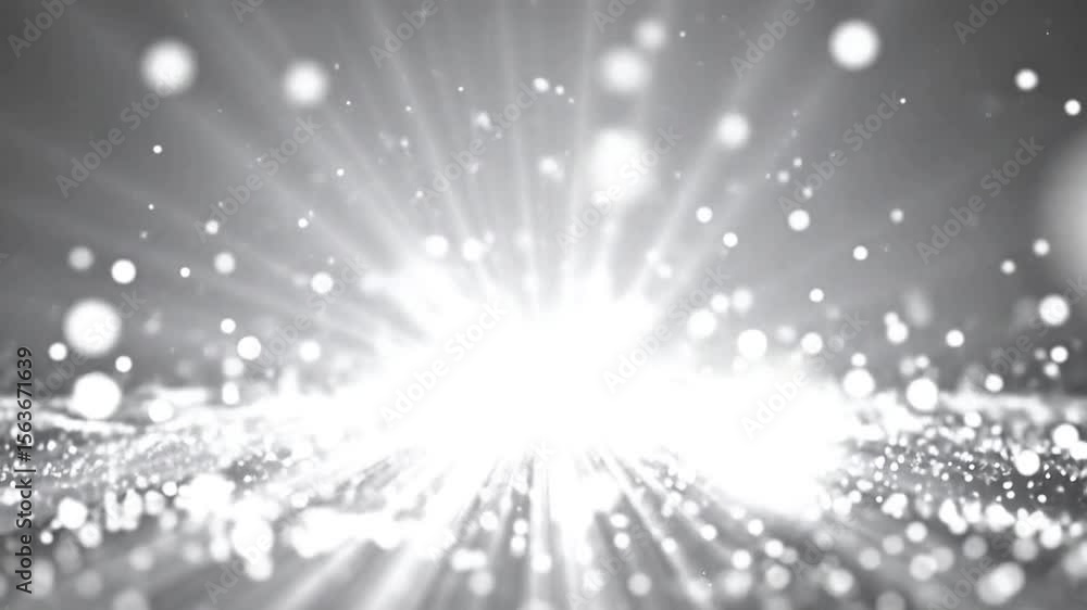 Poster abstract bright light burst with particles floating on a reflective surface