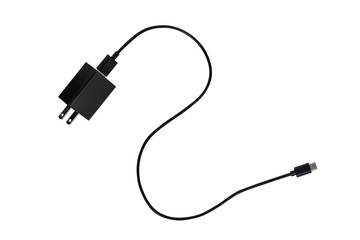 Smartphone charger with USB type C cable isolated on transparent background.