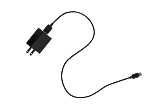 Smartphone charger with USB type C cable isolated on transparent background.