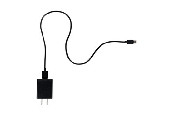 Smartphone charger with USB type C cable isolated on transparent background.
