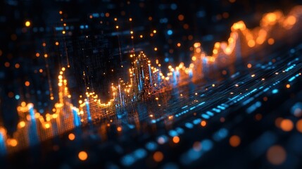 Dazzling orange data chart over dark blue background