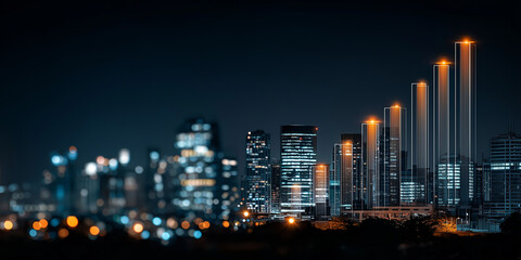 Businessman analyzing growth chart on laptop in cityscape financial insights evening viewpoint