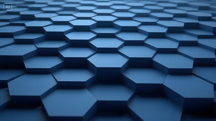 Dark blue 3D hexagonal pattern background with varying elevations, creating a dynamic, modern, and futuristic honeycomb texture for technological and abstract designs.

