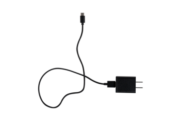 Smartphone charger with USB type C cable isolated on transparent background.