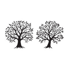 Obraz premium silhouette bare tree branch in winter set bundle on the white background