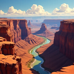 Breathtaking Aerial View of a Serpentine River Carving Through a Majestic Canyon Landscape