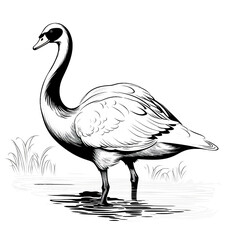 Painting of a black swan in the river