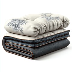 Cozy stacked bedding with elegant floral designs.