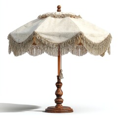 Elegant parasol with fringe, perfect for outdoor settings.