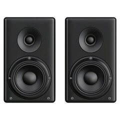 Black Studio Speakers on a Black Background for Music Production and Audio, isolated on transparent background.