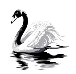 Beautiful swan painting in a natural river
