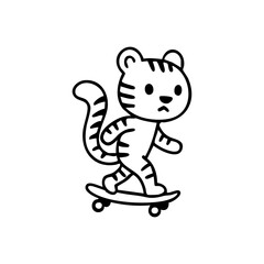 Cute tiger skateboarding