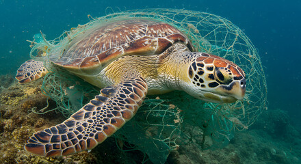 Sea Turtle Entangled: Ocean Pollution Threat