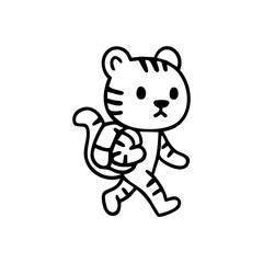 Cute tiger walking with a shell-like object