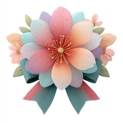 A delicate, pastel-colored flower with layered petals and a decorative ribbon, creating an elegant and artistic floral arrangement.