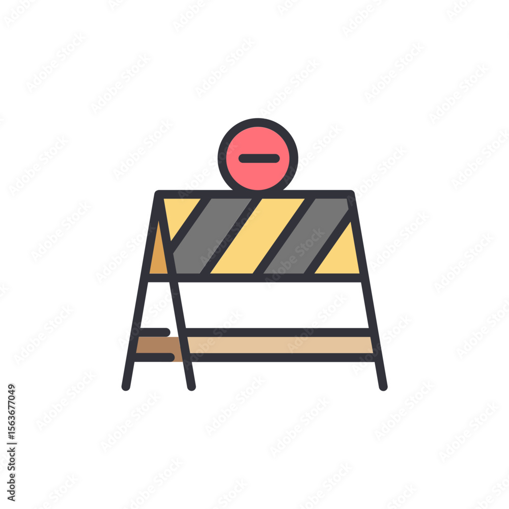 Poster stylized roadblock icon with restriction symbol isolated on transparent