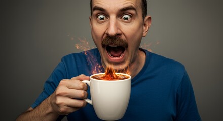 Man's Shocked Reaction to an Excessively Hot Beverage