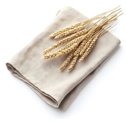 Golden wheat stalks on beige linen fabric displaying natural simplicity and harmony