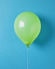 Green balloon against blue background with string highlighting simplicity and contrast