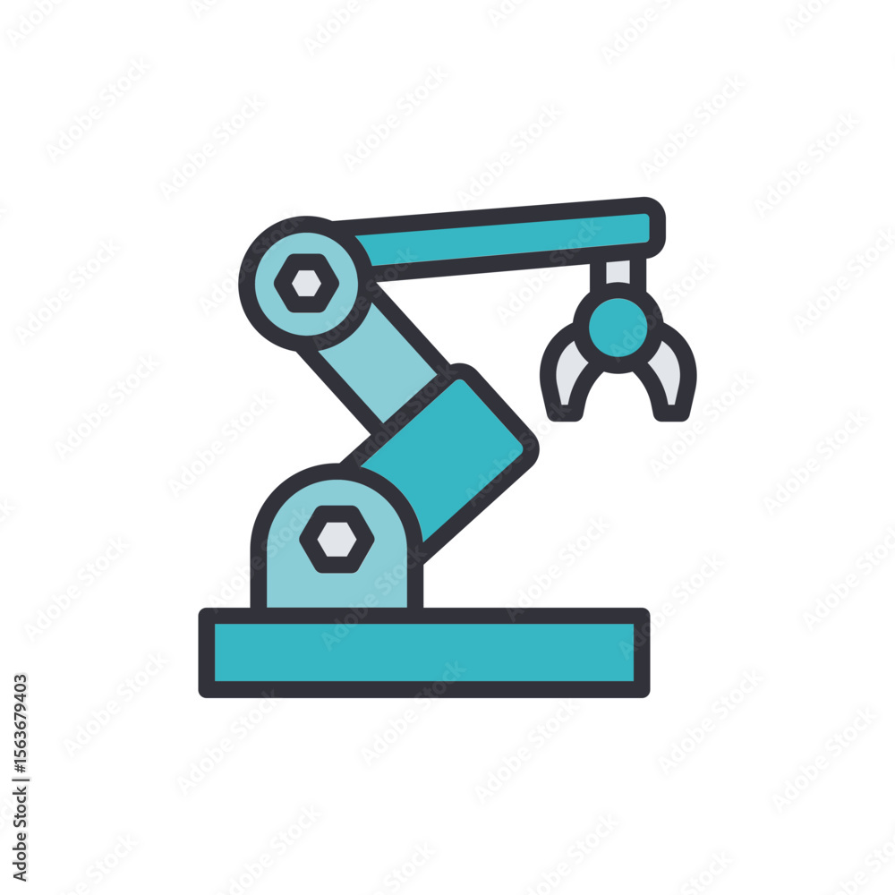 Poster stylized robotic arm icon for manufacturing and automation concepts