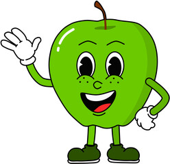 Cartoon Apple Character Waving Hello