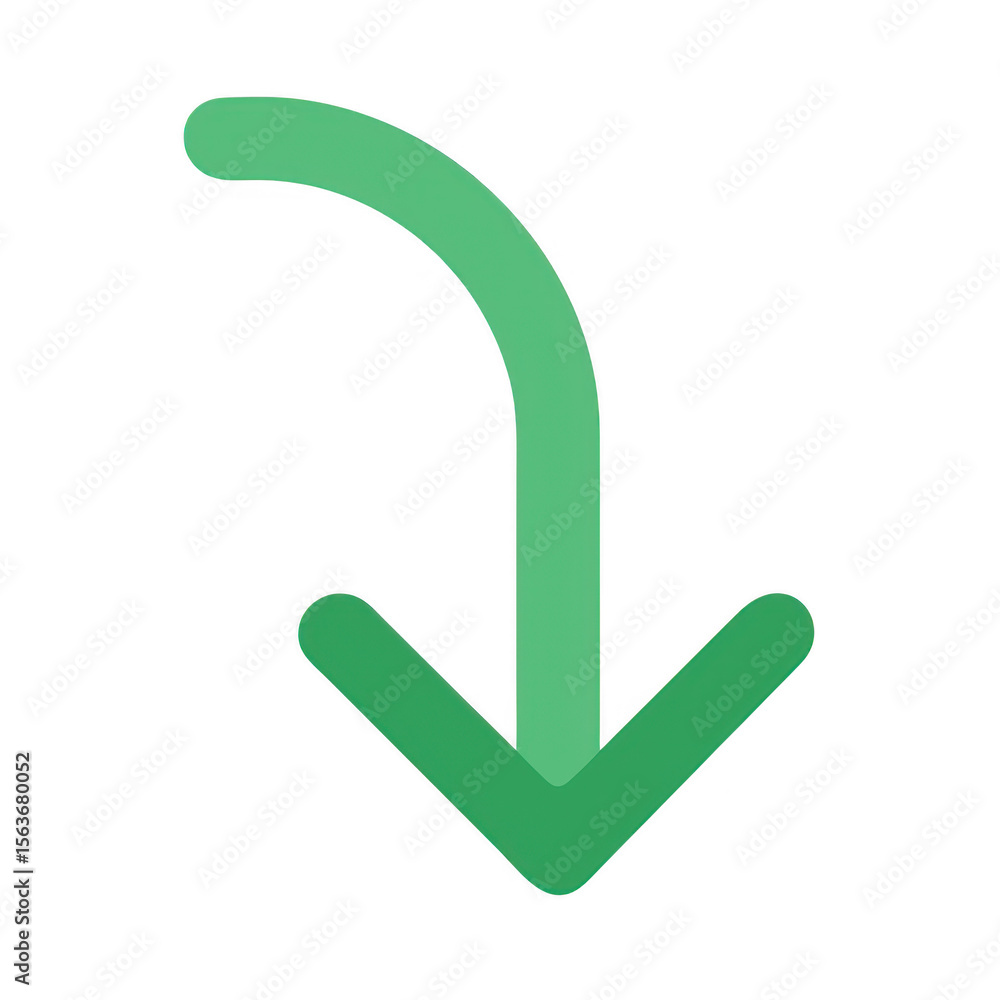 Poster green curved arrow pointing down isolated on transparent background
