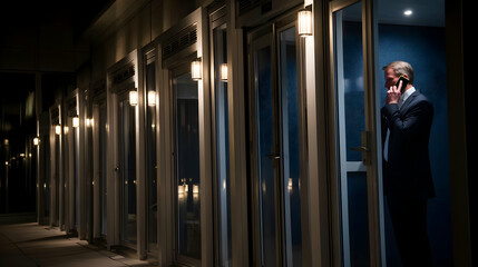 a video call in quiet booth of coworking center with soundproof panels