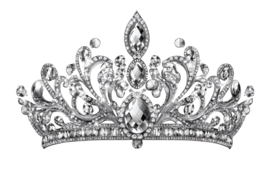 Tiara jewellery silver crown isolated on transparent background PNG