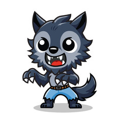 Obraz premium Illustration Vector Graphic Cartoon of a Cute Mini Werewolf