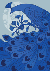 Blue Peacock in Floral Harmony