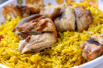 Indian Chicken Biryani Spices on white Plate	