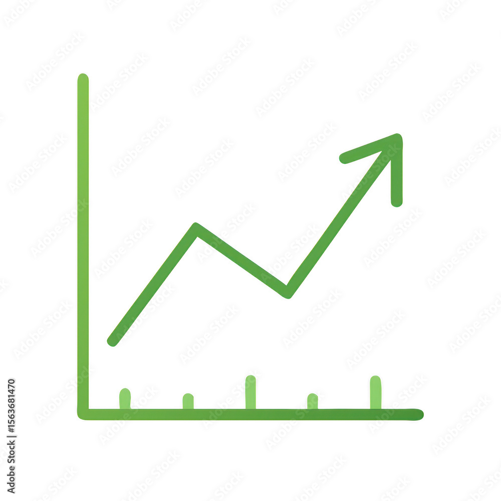 Poster green line graph showing upward trend isolated on transparent background