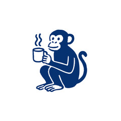 A stylized monkey holding a steaming mug