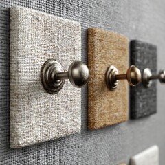 Textured wall with decorative knobs in various colors.