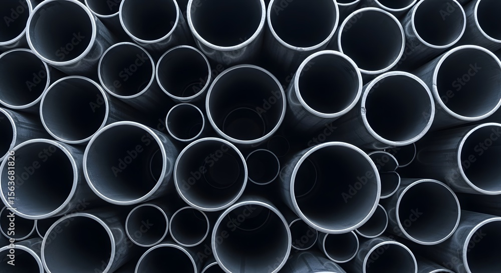 Poster intricate network of metallic cylinders, a captivating study in form and shadow, showcasing the indu