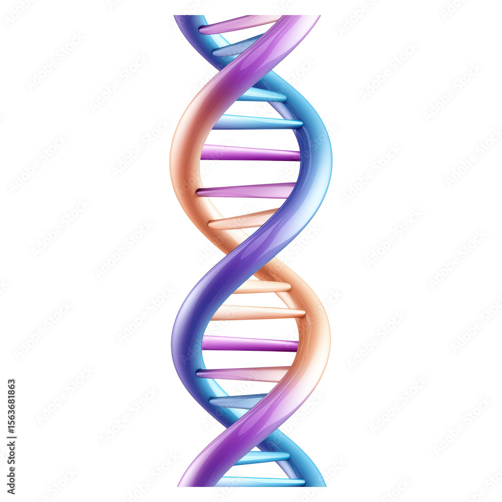Poster colorful abstract dna helix design with smooth curves and gradient shades, isolated on transparent b