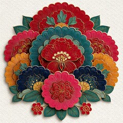 Intricate floral design with vibrant colors and detailed patterns.