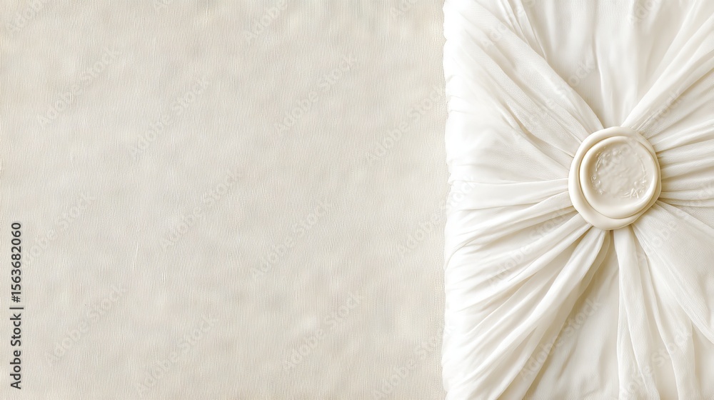 Poster elegant white fabric draped with intricate folds and a decorative button, creating a sophisticated t