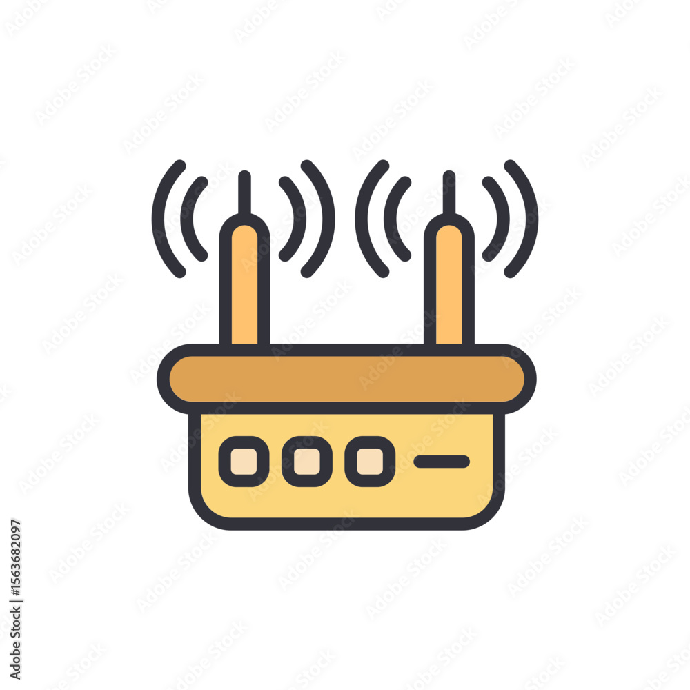 Poster isolated wireless router symbol with sending signal on transparent layer