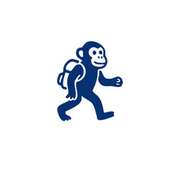 Blue monkey with backpack walks