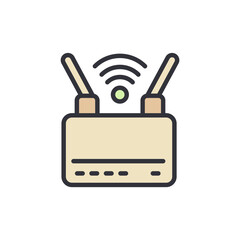 Isolated Wireless Router Icon With Antennae And Emitting Signal Waves