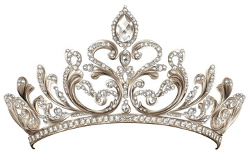 Tiara jewellery silver crown isolated on transparent background PNG