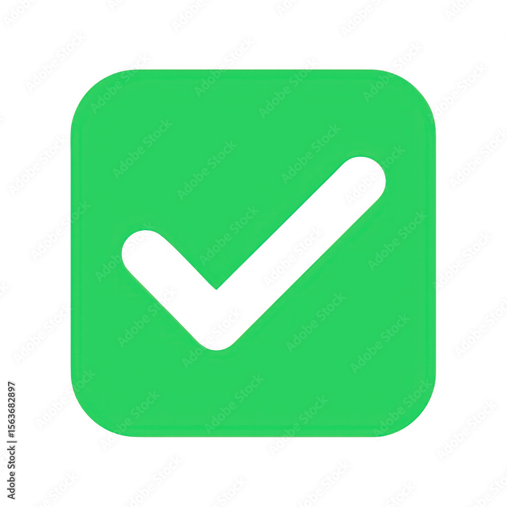 Poster green check mark in square icon isolated on transparent background