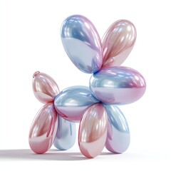 Balloon dog sculpture in pink and blue glossy finish.