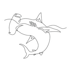 Continuous line of hammerhead shark fish underwater sea ocean marine wildlife animal sketch drawing editable stroke vector illustration