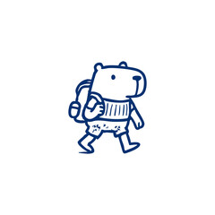 Cute cartoon capybara with backpack, walking