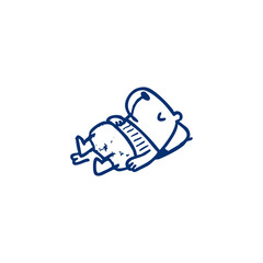 Simple line drawing of a cartoon character lying down.  Sketchy, oversized figure with a striped top.  Relaxed pose